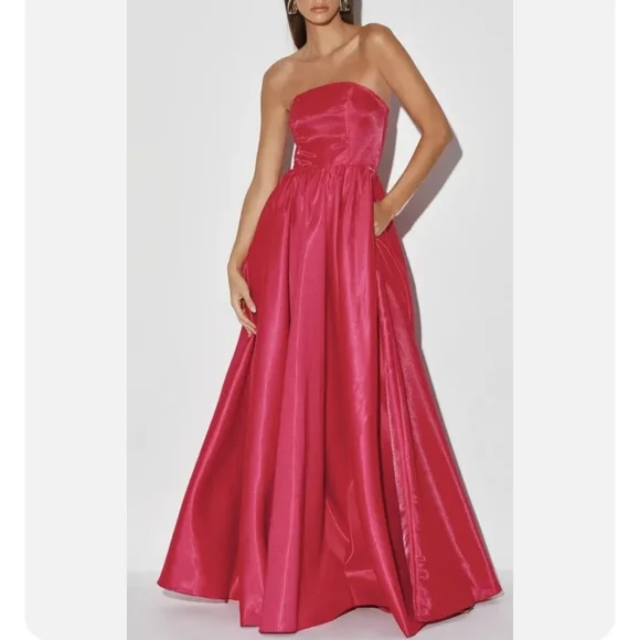 Lulus Revel in The Magic Strapless Taffeta Gown in Berry Red at Nordstrom, Size Small